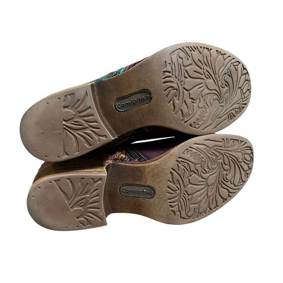 Comfortiva Ankle‎ Boots Creston Eggplant Red Leather Multi Sweater Knit Size 9M - Picture 7 of 9